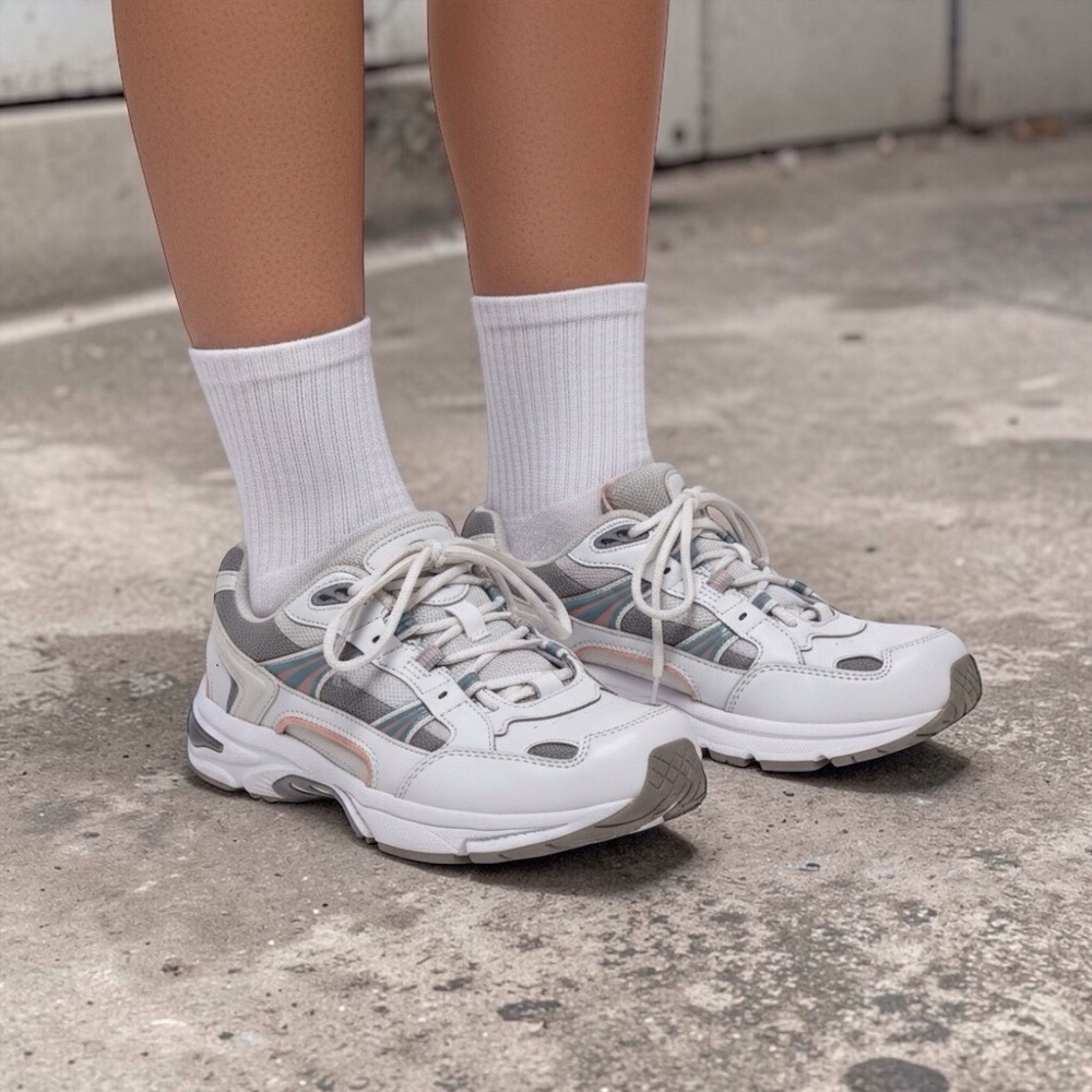 Vionic Walker Women's Sneakers Leather White/Gray/Pink Size-8 EUC